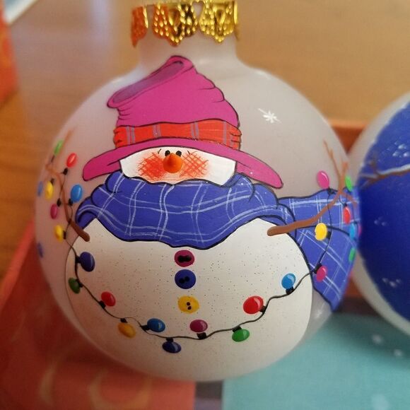 Set of 3  Hand painted 3D snowman ornaments. Aprox 8". - Picture 2 of 7